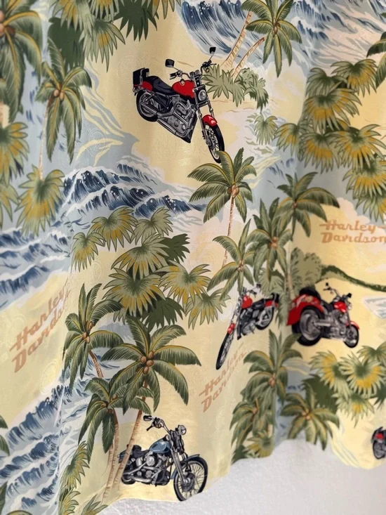 Harley-Davidson x Tori Richard 100% Silk Hawaiian Shirt XL Tropical Motorcycle - Picture 6 of 10